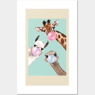 Funny Animals Giraffe, Llama, Ostrich Posters and Art